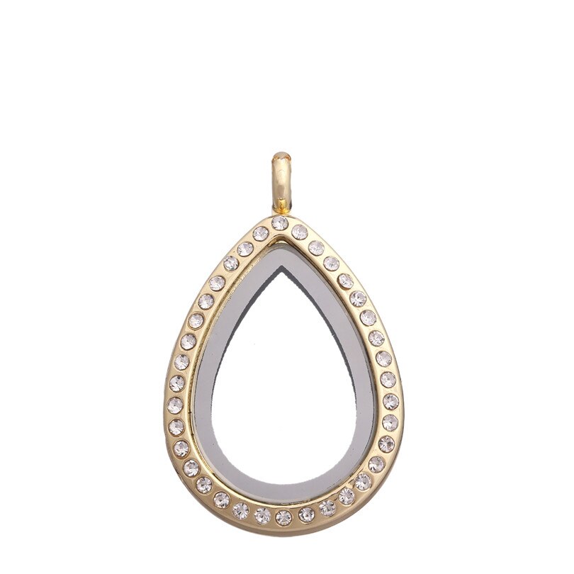 10 pz/lotto 25mm goccia d'acqua goccia strass/pianura galleggiante charms medaglione vetro vivente medaglioni memoria pendente per la collana: L162-Golden