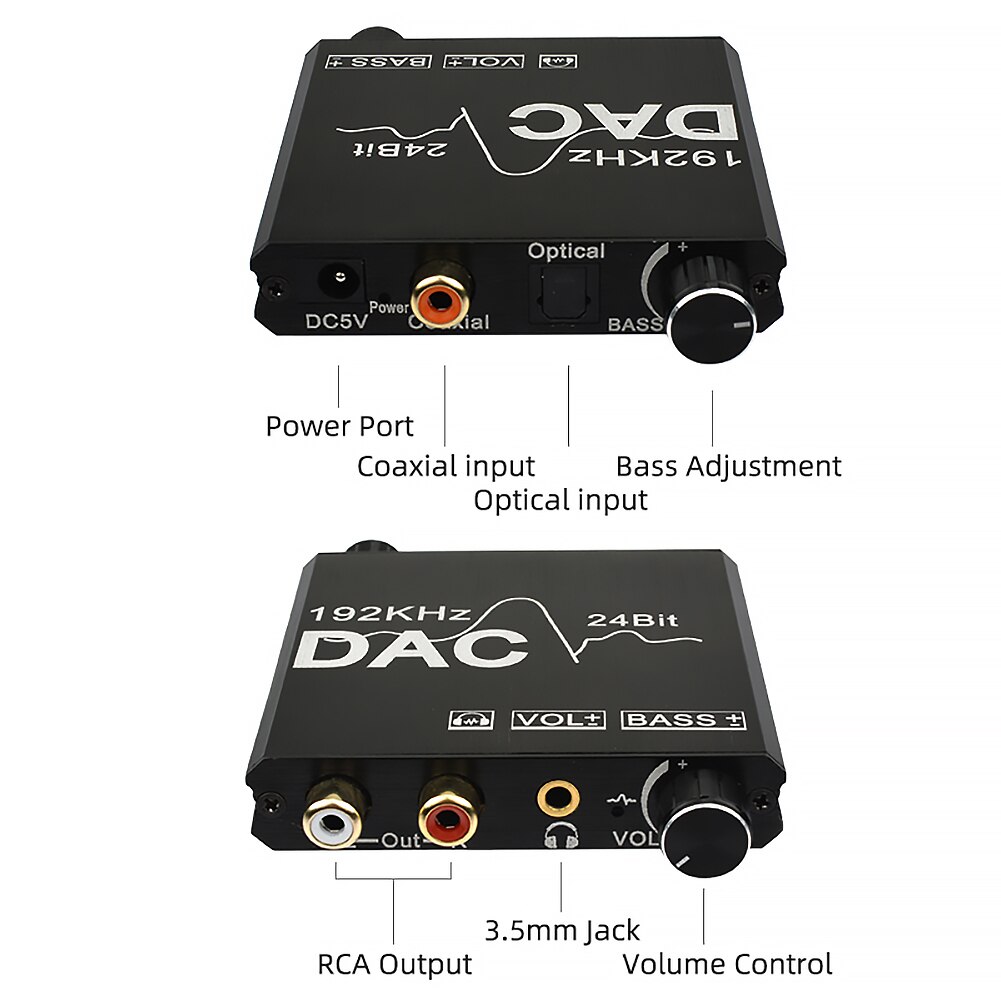 Digitale Audio Analoog Converter 3.5 Jack Rca Dac Headph Versterker Decoder Glasvezel Coaxiale Ondersteuning Volume Bass Aanpassing