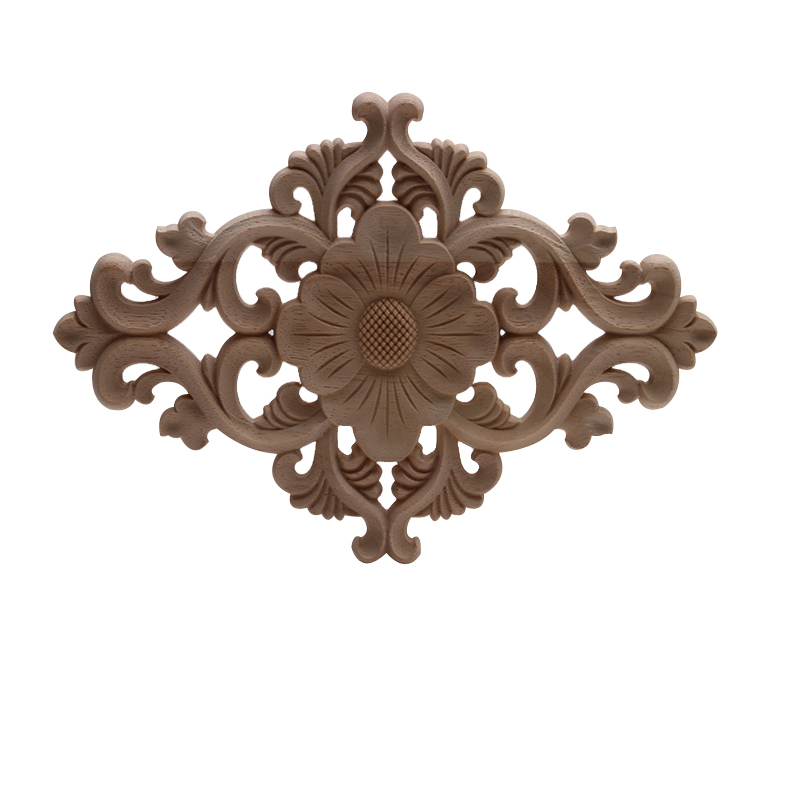 Figurines de madera Onlay apliques de madera Calcomanía para madera decoración antiguo europeo largo grande Floral mueble madera gabinete paredes