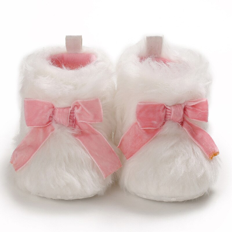 Swyivy Baby Winter Shoes Furry Snow Boots Small Baby Winter Boots with Bow White Infant Snowboots