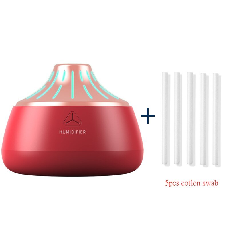 Mini Ultrasonic Air Humidifier Aroma Essential Oil Diffuser for Home Office USB Fogger Mist Maker with LED Night Lamp: Red plus gold -5