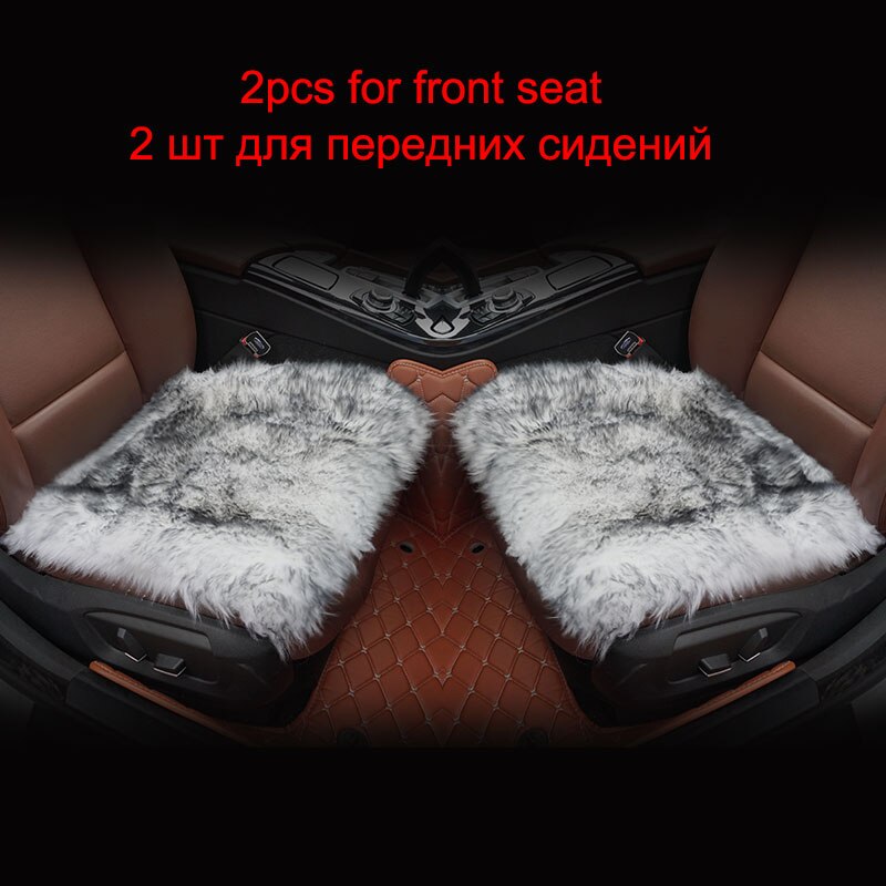 ROWNFUR Bont Schapenvacht Stoelhoezen Warm Universal Auto Stoelhoezen Interieur Beschermende Zitkussen Auto Cover Matten: black white 2 front