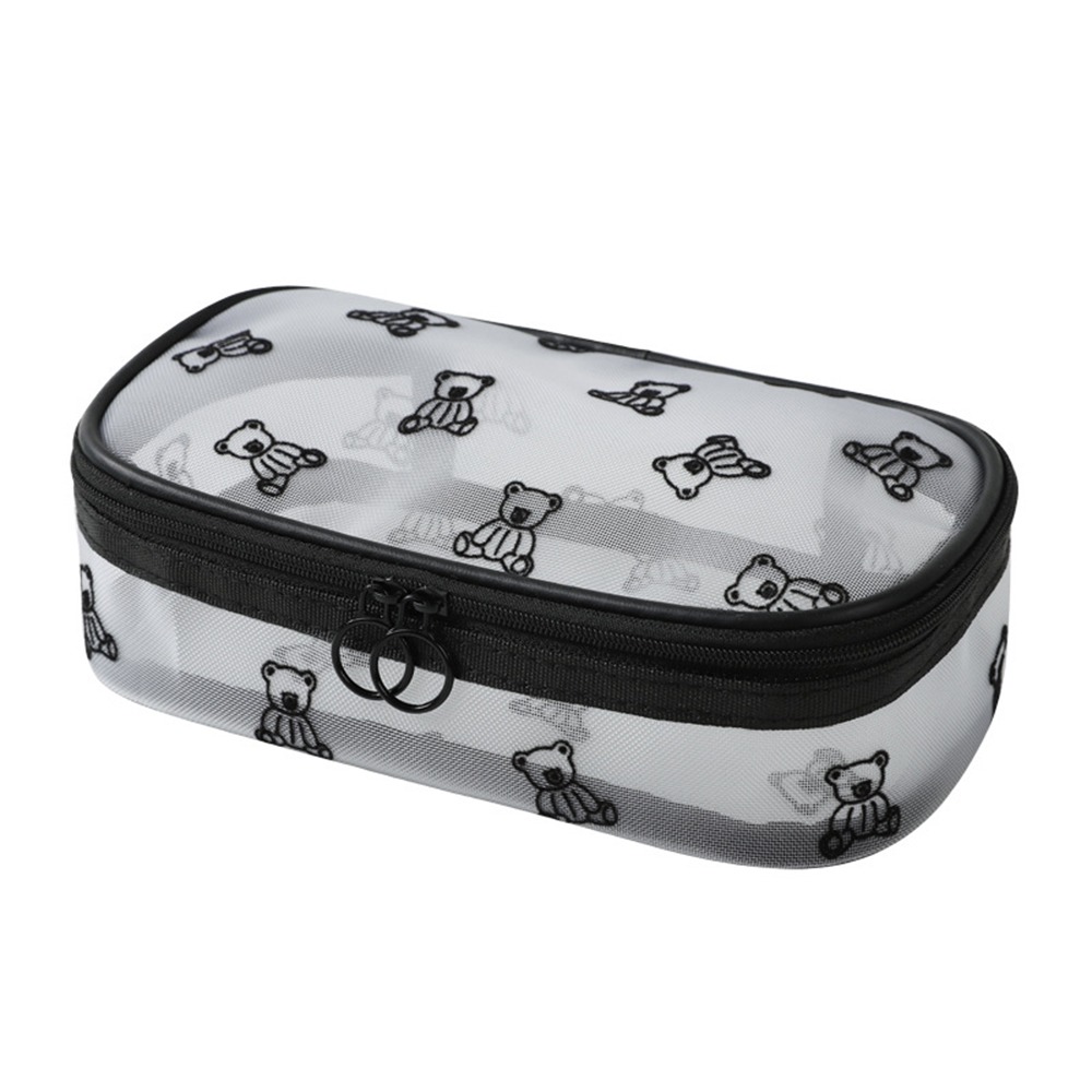 Large Capacity Mesh Cosmetic Bags Zipper INS Toiletries Storage Pouch with Handle Soft Perspective Makeup Bag Travel: Pink