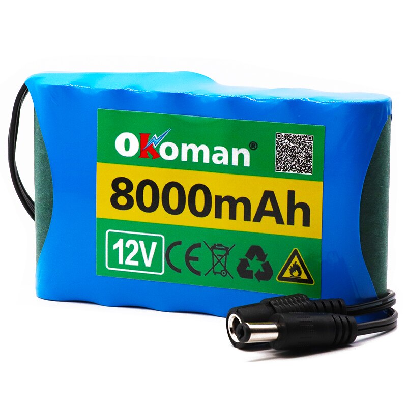 Okoman – batterie Lithium-Ion Rechargeable 12V, 8ah 18650, capacité DC 12.6V, 8000mAh, pour moniteur de caméra de vidéosurveillance