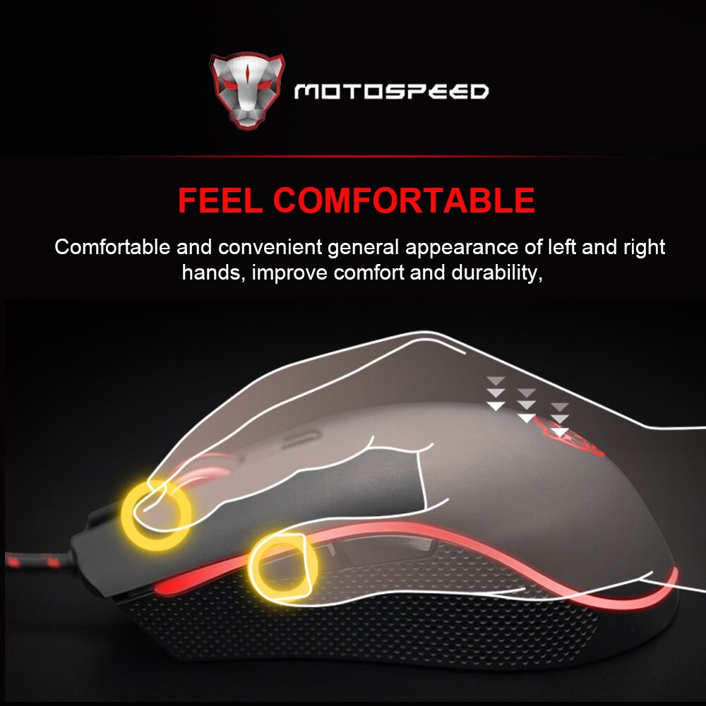 Motospeed V40 Gaming Mouse 4000DPI 6 Buttons USB Wired Optical LED Breathe Backlit Programmable Gamer Mice For Mini PC Laptop