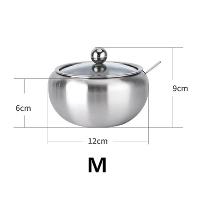 MOM'S HAND Kitchen Seasoning Box Stainless Steel Large Sugar Bowl With Glass Clear Lid and Spoon: M