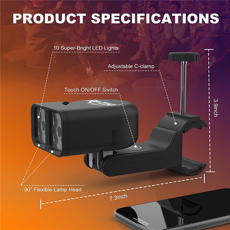 Lámpara de luz LED táctil inteligente portátil para parrilla, accesorios de cocina al aire libre, herramientas, lámparas de iluminación de 180 grados