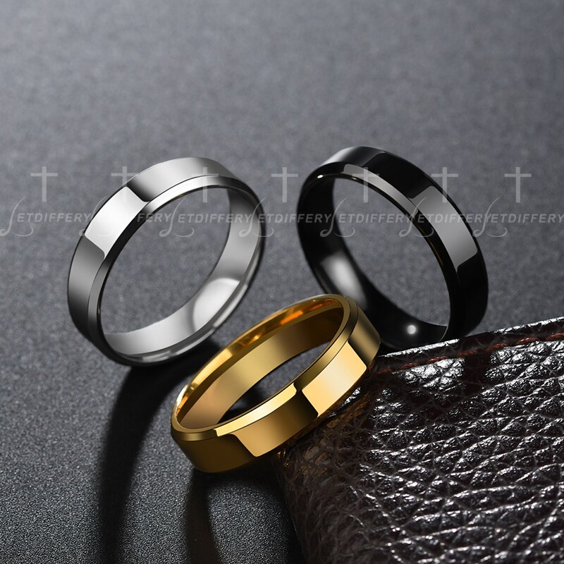 Letdiffery 6mm Einfache Edelstahl Männer Ring Gold Farbe Frauen Schmuck Größe 5-13