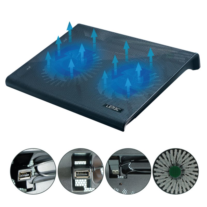 Lemec. Base de refrigeración para PC Portátil de 10" a 17". Conexión USB. 2 Ventiladores 3000 RPM. 36,2 x 28 cm.: Default Title