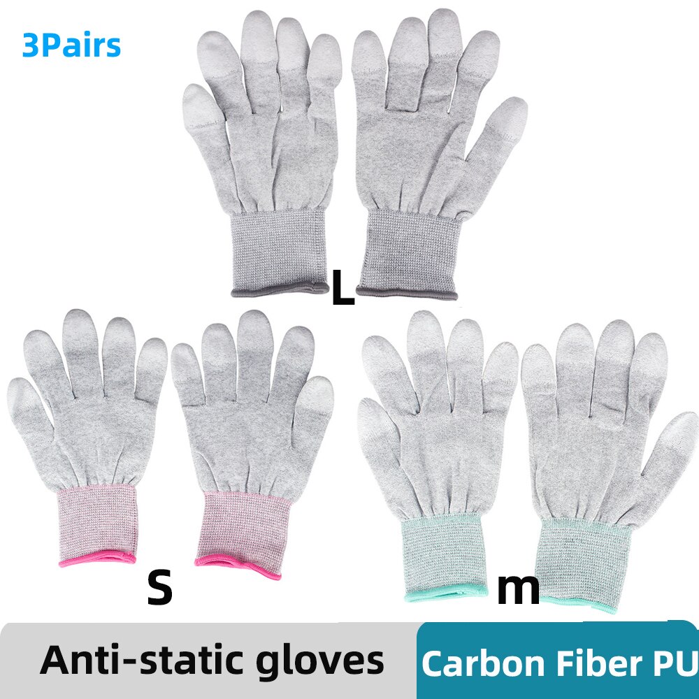 Handy Reparatur Carbon Faser Handschuhe PU Isolierung Beschichtung Finger Anti Statische Handschuhe ESD Elektronische WorkingTablets Fix Werkzeuge: YCN3-3Pairs SML