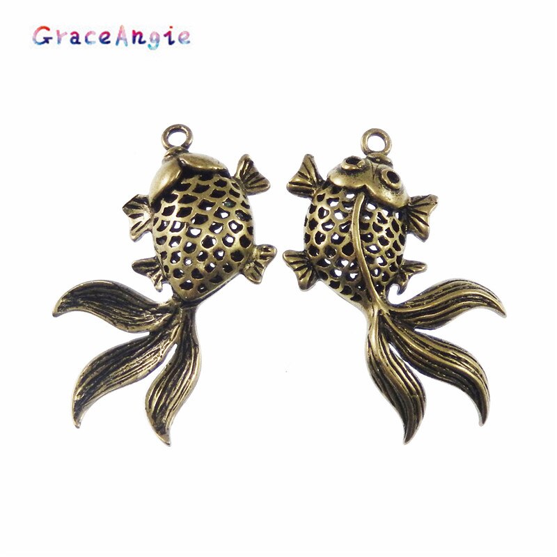 GraceAngie 10PCS Vintage Style Bronze Tone Brass Goldfish Pendant Charm Jewelry Finding 30*24mm 03751
