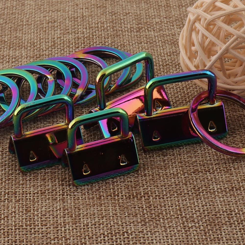 10 sets Rainbow Key Fob Hardware with key Ring for webbing, Wristlets Fabric Key Chains Key Fob Hardware keychains 32MM
