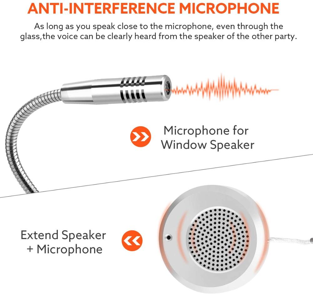 Window Intercom Dual-Way Window Speaker System Interphone Mini Window Intercom Saving Space for Office Ticket Bank