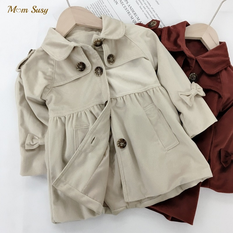 Trench-Coat à manches bouffantes pour bébé fille, veste coupe-vent longue, manteau anti-poussière, vêtements d&#39;extérieur pour enfant de 1 à 7 ans