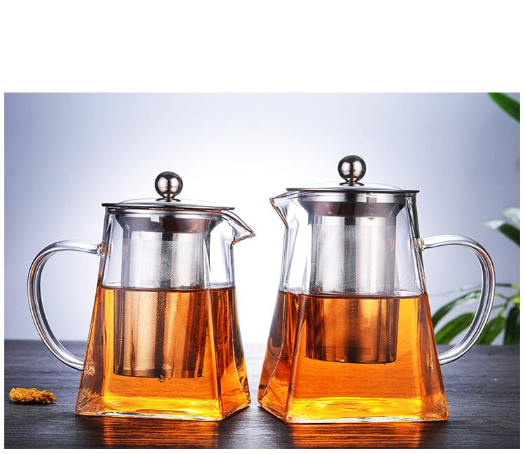 Glass Teapot Heat Resistant Square Glass Teapot With Tea Infuser Filter Milk Flower Tea Pot