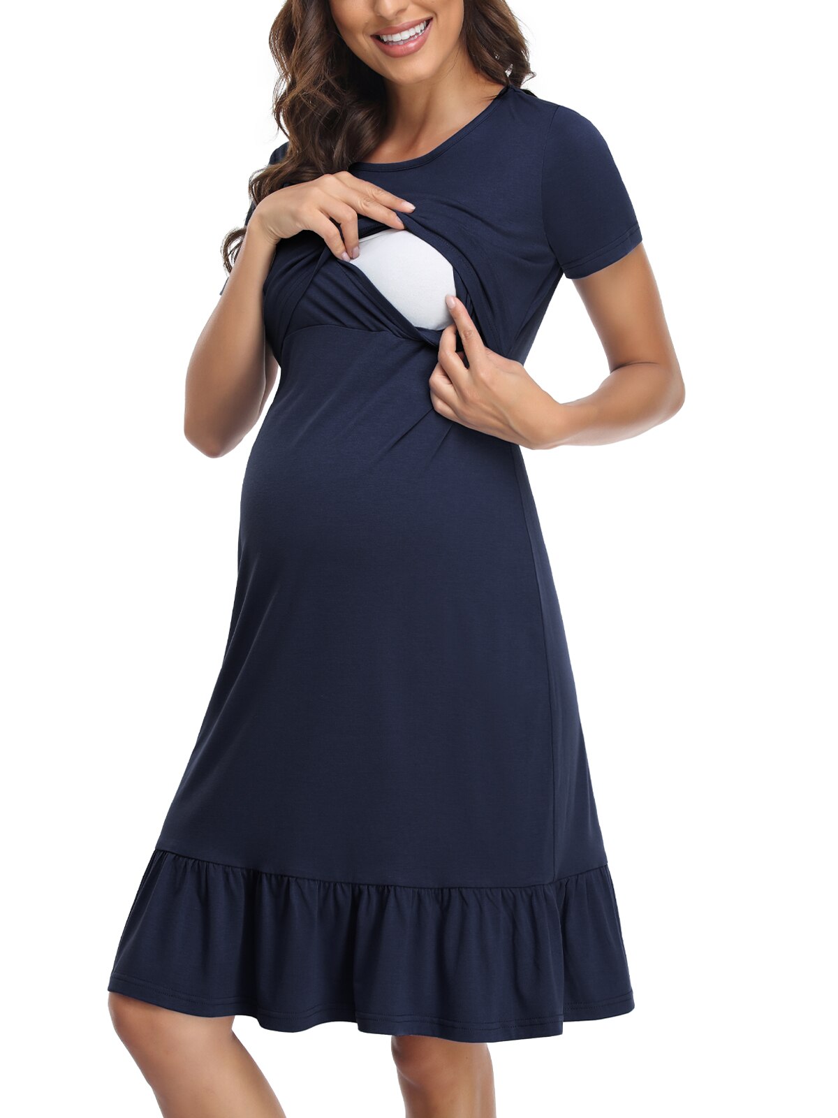 Liu &Ampere; Qu frauen Mutterschaft Kleider lässig Kurzarm Pflege Salon Kleid Sommer verlieren Kurze Rüsche Gefaltete Schwangere Kleid