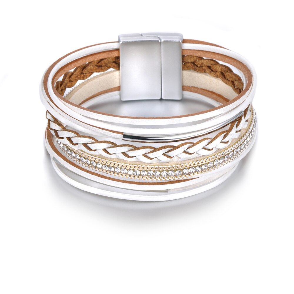 Lokaer Caldo di Vendita del Commercio tutto'ingrosso di Modo Braccialetto di Cuoio A più Strati Dei Braccialetti Strass Magnete Fibbia per Le Donne del Regalo WRBR012