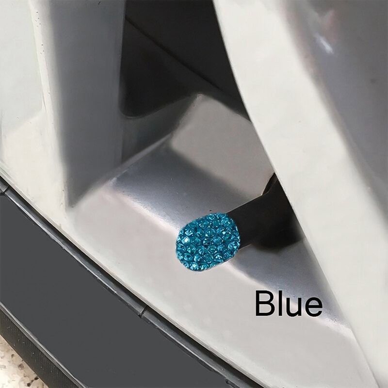 4 stk/parti blød ler rhinsten bildæk ventilhætter diamant skinnende støvtætte hætter biltilbehør: Blå