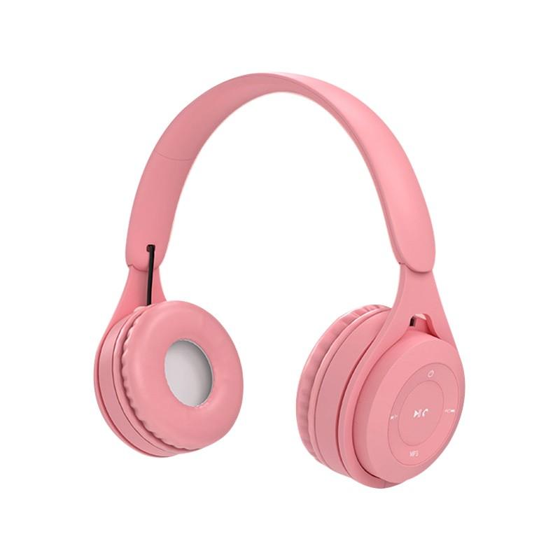 Bluetooth Wireless Headphones Macaron Color Hifi Music Auto Pairing Earphones Can Inserted TF Card Blue Pink Yellow Headsets: Pink