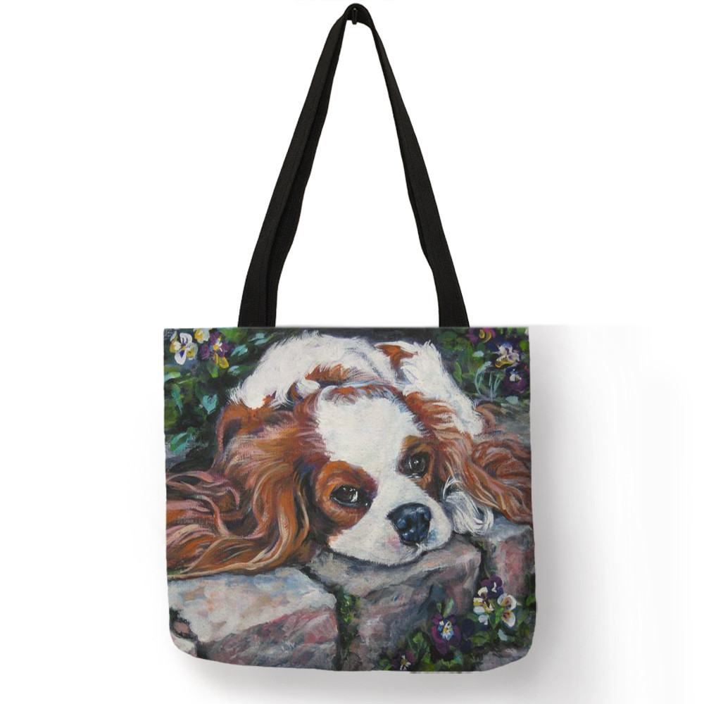 Vrouwen Handtas Charles Spaniel Olieverf Print Tote Bag Lady Meisjes Office School Travel Schoudertas Herbruikbare Boodschappentassen: 004