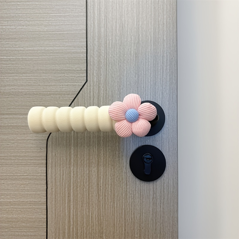 Guantes de manija de puerta estilo flor pequeña para puestos de puertas, cubiertas insonorizadas y anticolisión para protección de puertas: Rosa