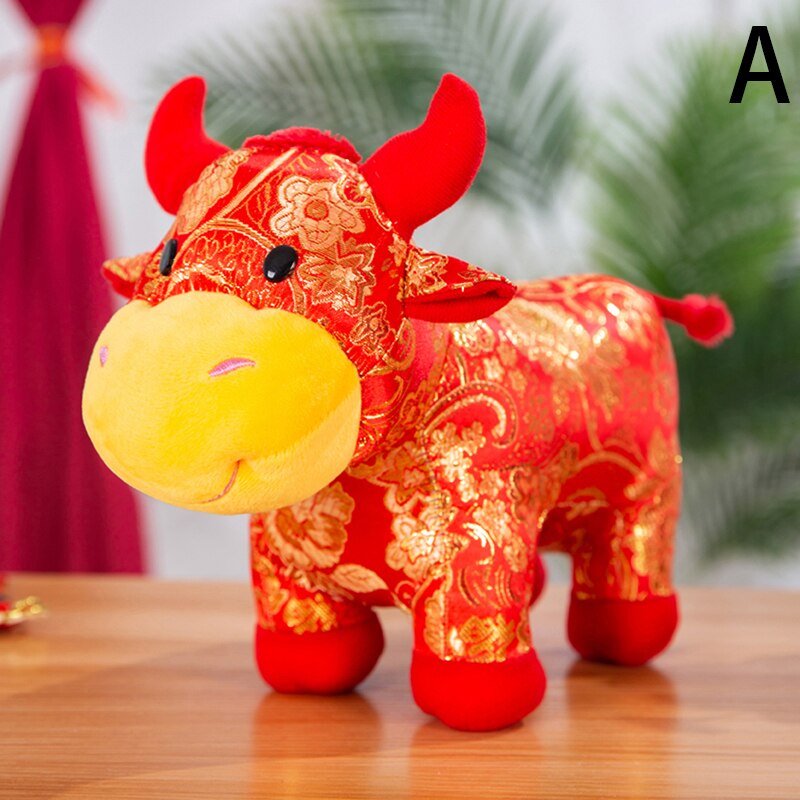 25cm Year Chinese Zodiac Ox Cattle Plush Toys Cute Red Cow Plush Doll: A