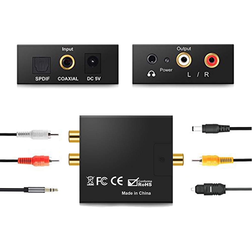 Convertisseur Audio numérique-analogique Jack 3.5MM, décodeur Fiber optique coaxiale, Audio stéréo vers RCA, adaptateur, amplificateurs avec câble USB