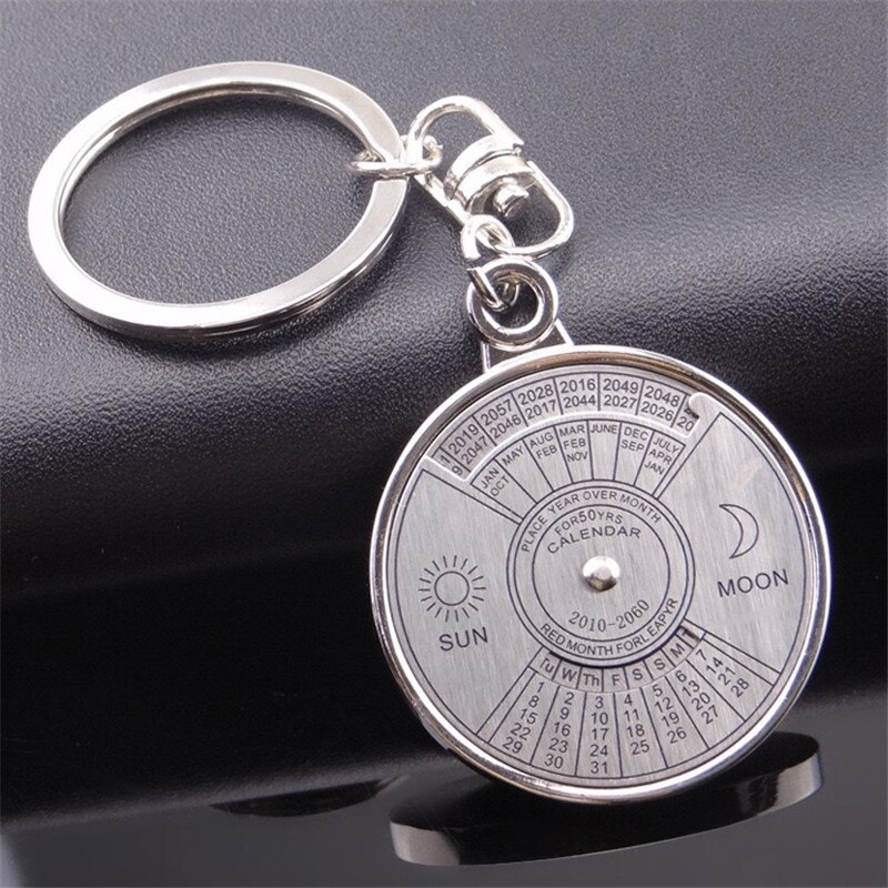 1 pc calendário perpétuo chaveiro titular metal 50 anos calendário keyring keyfob única bússola chave titular bolsa pingente