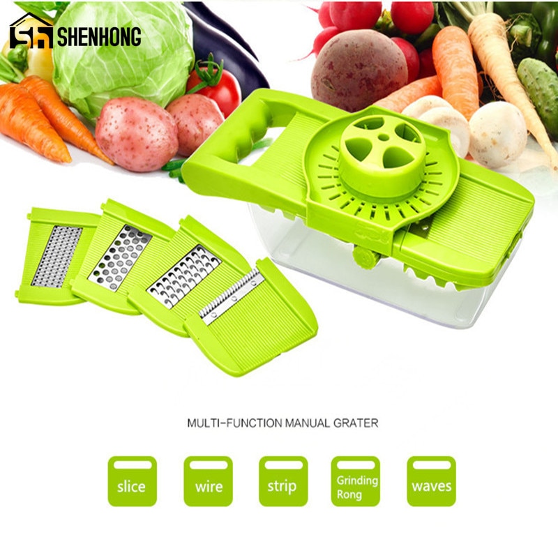 Mandolin grønnsaksskjærer gulrot rivjern julienne grønnsakshakker løkskjærer med 5 blader kjøkkentilbehør matlaging