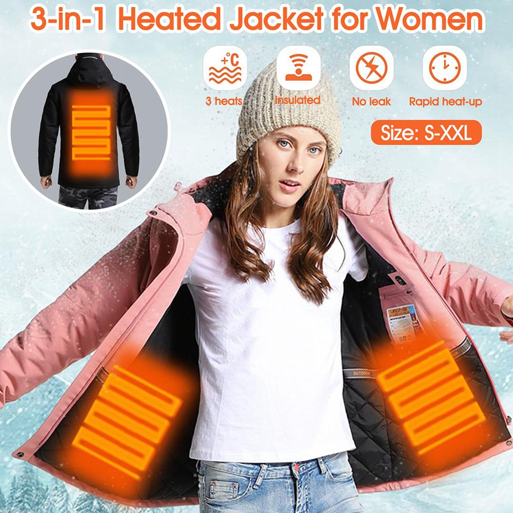 Chaqueta de calefacción inteligente de Invierno para mujer, abrigo con carga USB, forro polar para exteriores, ropa de escalada a prueba de viento, novedad de