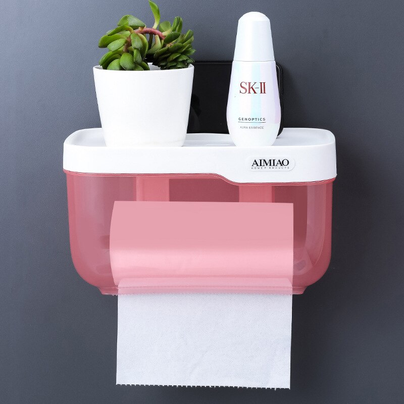 Waterproof Toilet Paper Holder Wall-mounted Toilet Paper Dispenser Tissue Box Bathroom Accessories for Bathroom Home: Large Pink