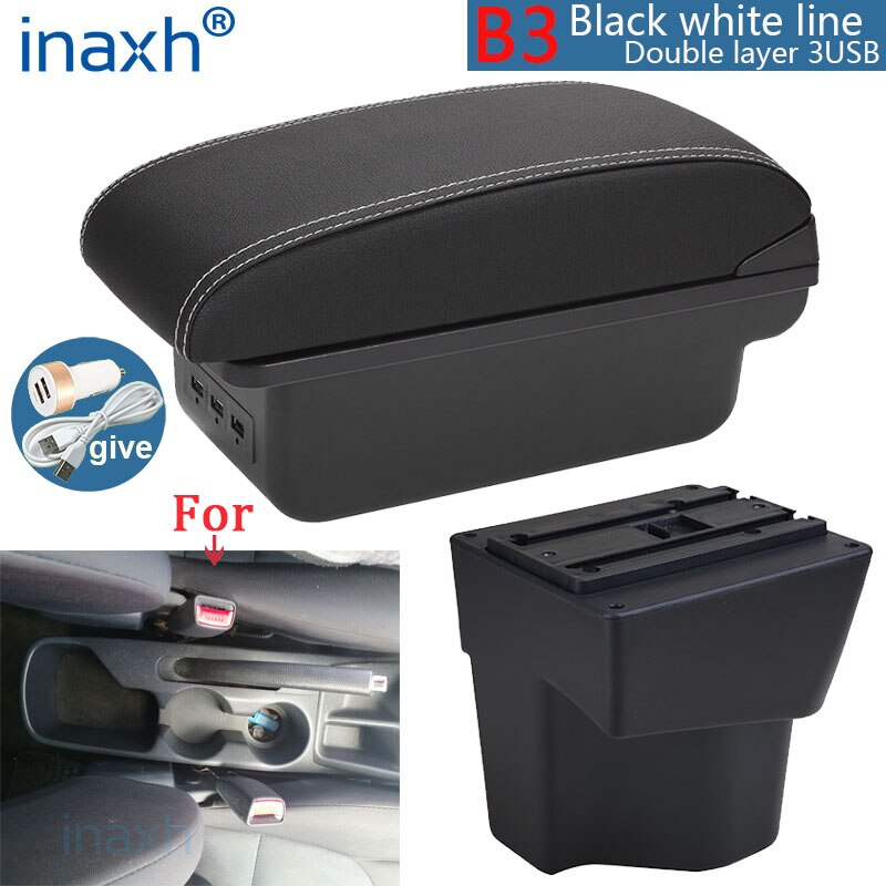 per bracciolo KIA Rio 5 Rio 2014 2013 2012 2015 2016 2017 2018 2019 parti scatola bracciolo auto scatola portaoggetti accessori auto interni: B3 nero bianca 3USB