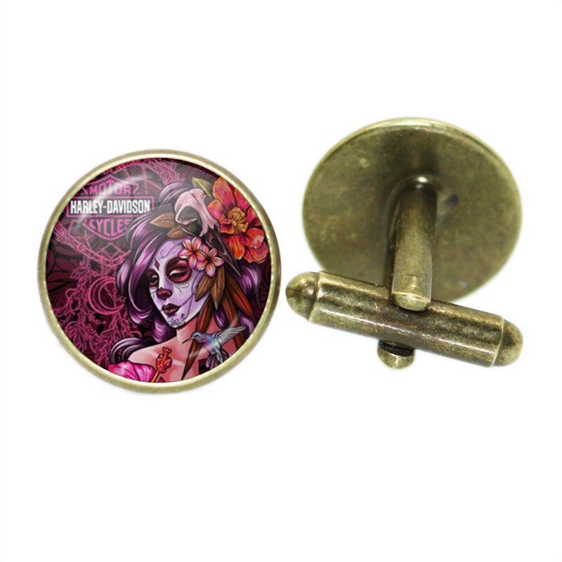 Boutons de manchette squelette Vintage pour hommes, verre rond, de crâne blanc, de mariage, chemise, costume, accessoires bijoux à la: Violet