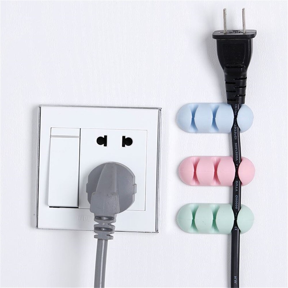 2 Stuks Adhesive Silicone Kabelhaspel Effen Kleur Kabel Houder Desktop Draad Gewikkeld Cord Organizer Bureau Set Kantoor Accessoires