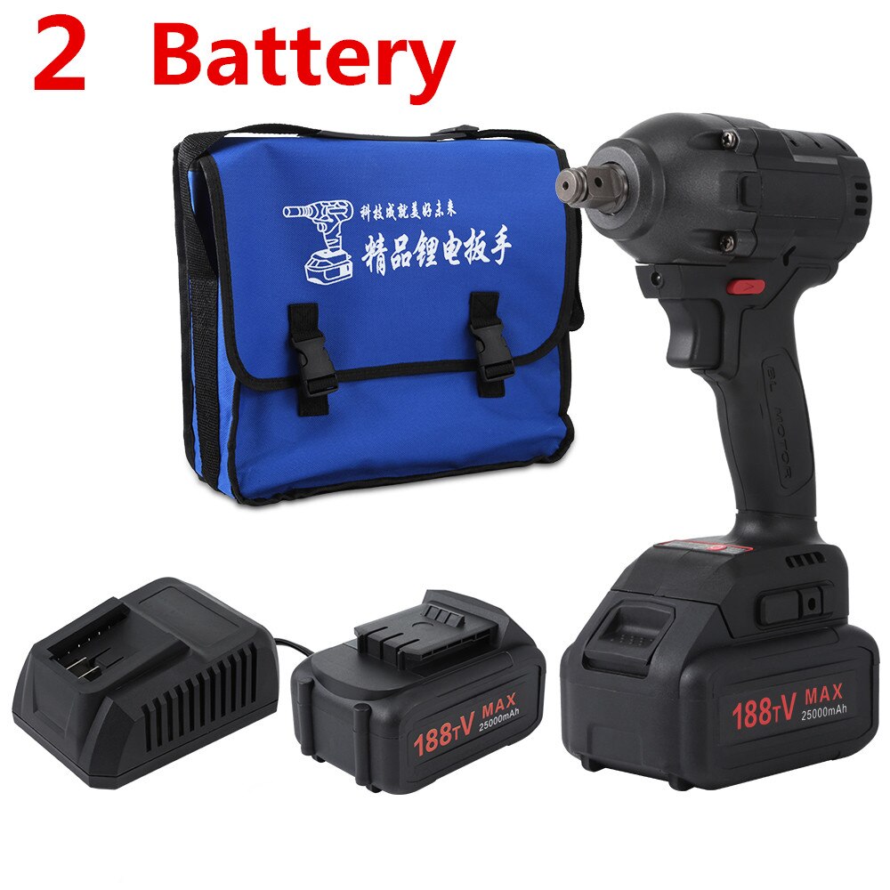 1/2" 21V 25000mAh Electric Rechargeable Brushless Impact Wrench Cordless Socket Wrench Power Tool Hand Drill Installation