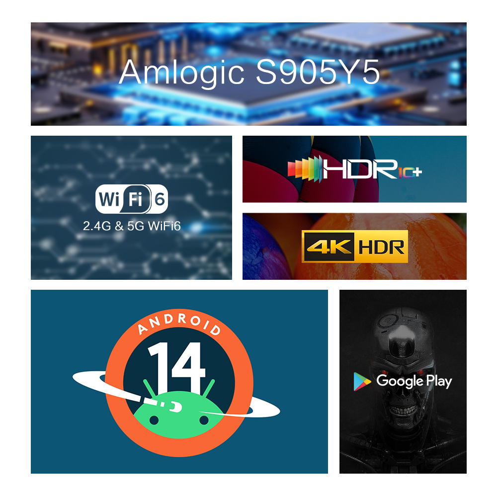 Tanix TX5 Amlogic S905Y5 Smart TV Android 14.0 TV Box BT 4K @ 60fps HDR10 + 2.4G e 5G Wifi6 4GB 32GB Set Top Box Media Player