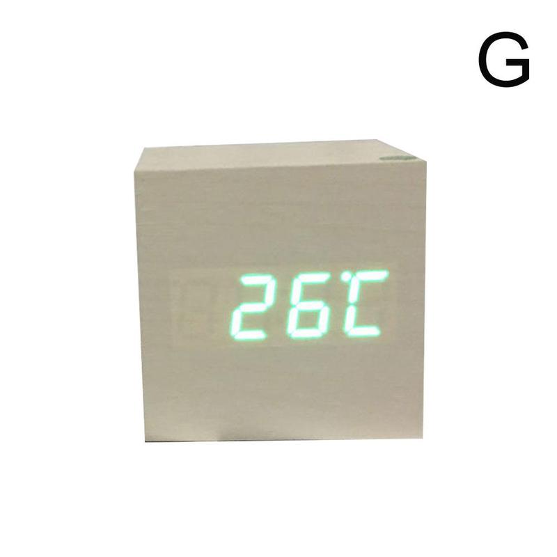 Reloj despertador de madera con cubo LED, alarma Digital con Control de sonido, temperatura 24 o 24 modos, pantalla de hora, 12 C4L3