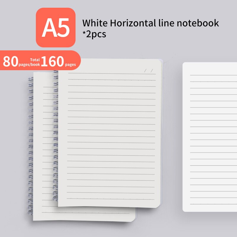 M&amp;G A4/A5/B5/A6 PP Double Spiral Notebook Checkered/Cornell/Horizontal Line/Blank Notepad Pocketbook Journal Diary Drawing: W-A5 Horiz-line 2PCS