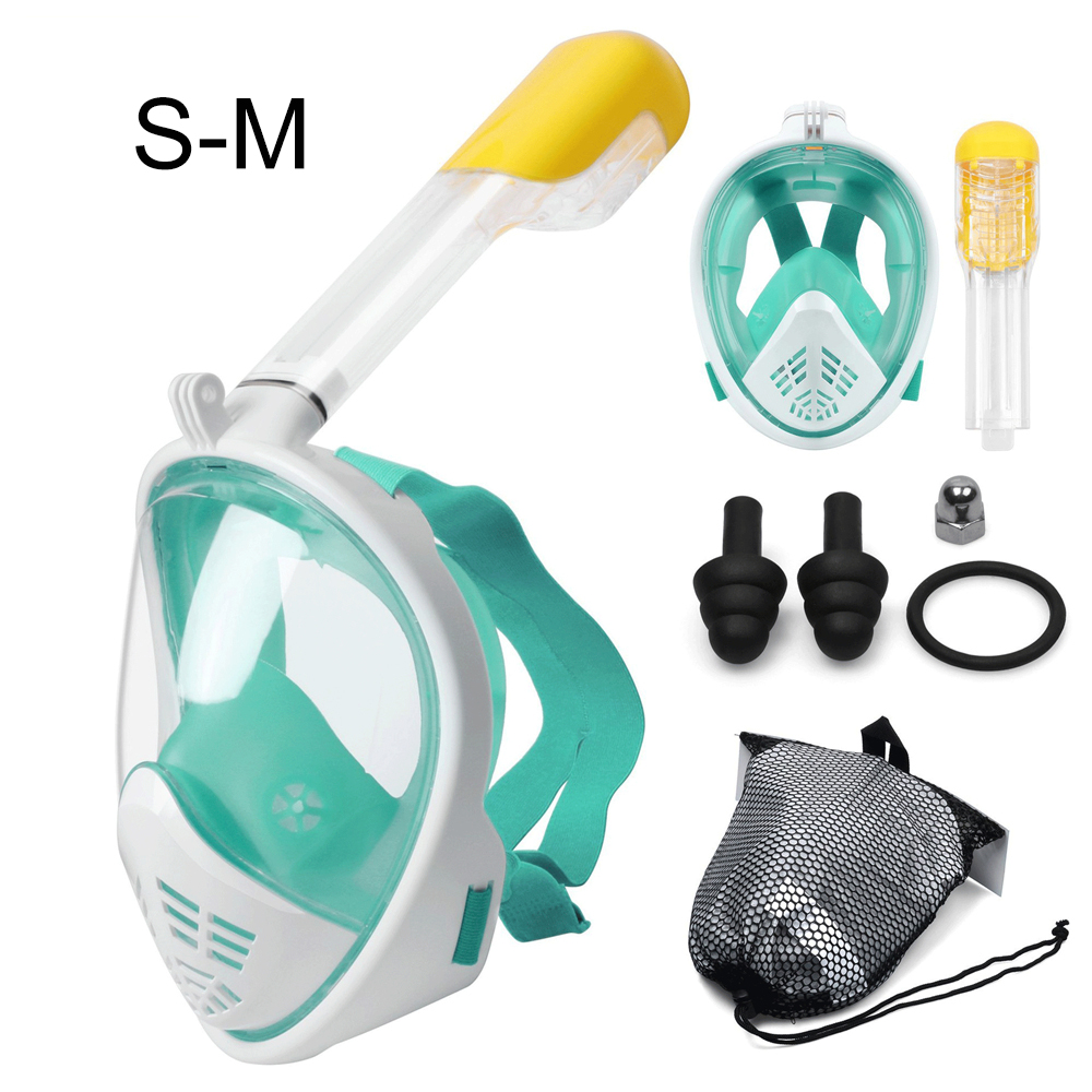 Máscara de buceo subacuática Antiniebla máscara de Snorkeling de cara completa mujeres hombres nios natación Snorkel equipo de buceo: Curved Green S-M