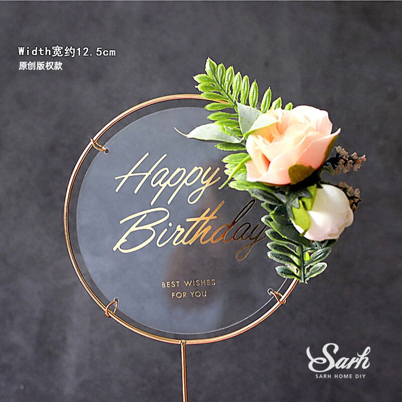 Crown Swan Gold Feather Cake Topper Hollow Star Birthday Party Decoration for Baby Shower Baking Supplies Anniversary Sweet: Round transparent