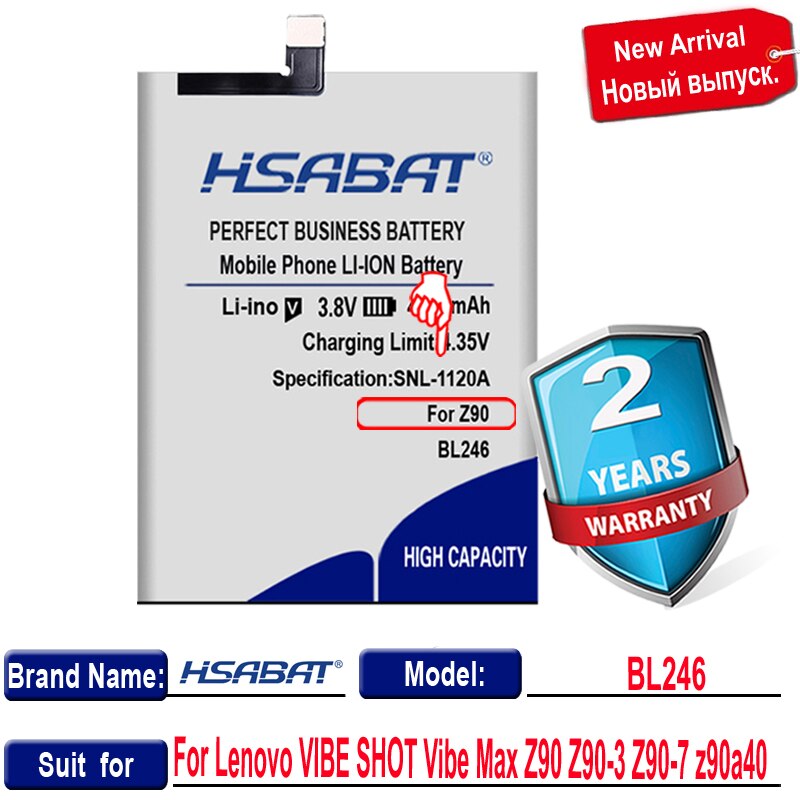 HSABAT 4650mAh BL246 Battery For Lenovo VIBE SHOT Vibe Max Z90 z90a40 / Z90-3 / Z90-7