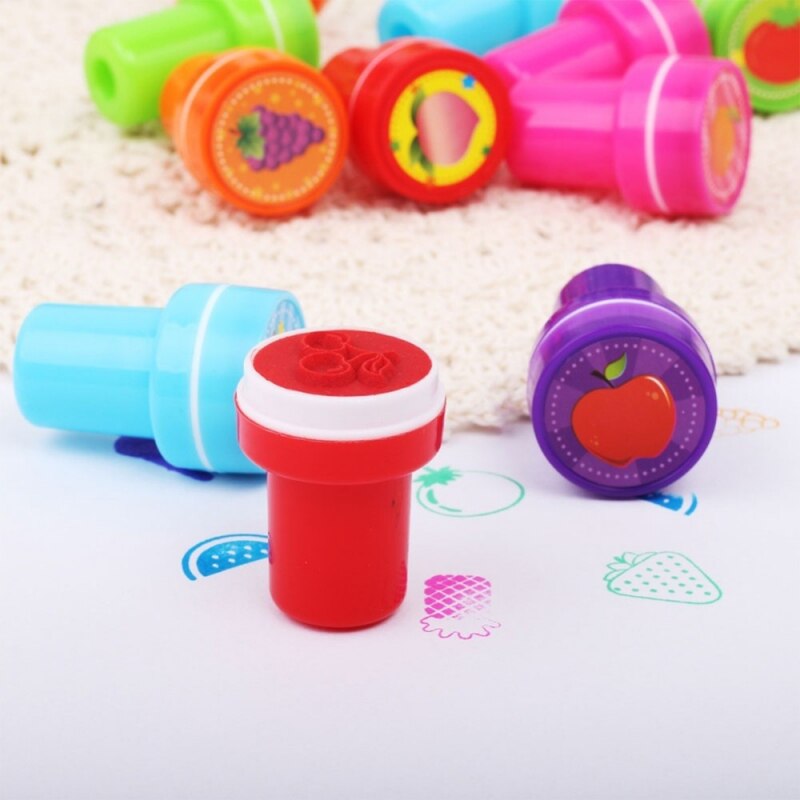 Sellos de juguete para niños, sellos de dibujos animados, animales, frutas, sellos para álbum de recortes, 10 unids/set por juego