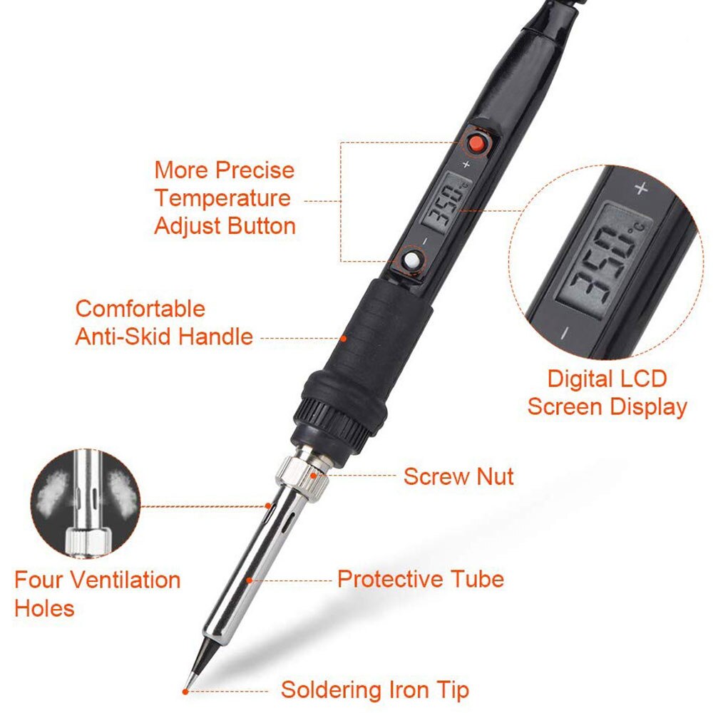 Digital Electric Soldering Iron Kit Welding Tools 110V 220V 60W 80W Ceramic Heat Temperature Adjustable Solder Iron Rework