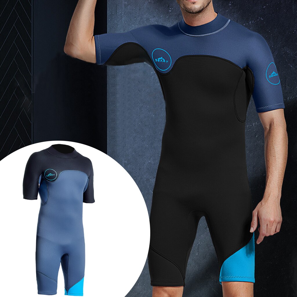 2mm Rubber Shorty Summer Wetsuit Surf Scuba Snorkeling Diving Suit for Men: Blue andBlack L