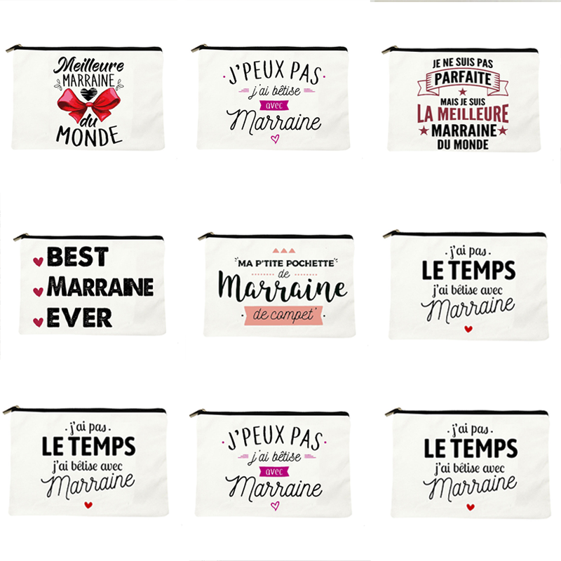 Best Godmother French Print Female Wash Storage Pouch Marraine Women Cosmetic Case Makeup Bags Travel Toiletries Organizer