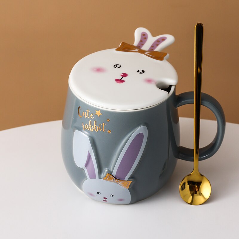 cute rabbit ceramic mug office girl coffee milk cup: B