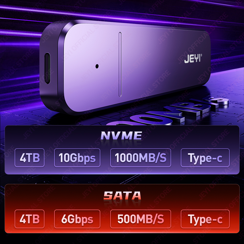 JEYI M.2 SSD Aluminum Enclosure with NVMe/SATA Dual-Protocol support | USB 3.2 10Gbps|Supports 2230/42/60/80 SSDs | UASP+TRIM