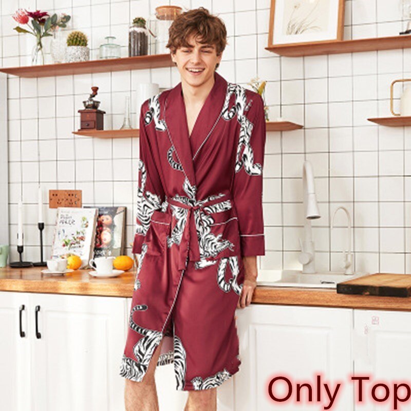 Herrepyjamas silke sateng pyjamas topp #39 herre pyjamas nattøy grønn vin rød hjemme nattøy: Vinrød / L