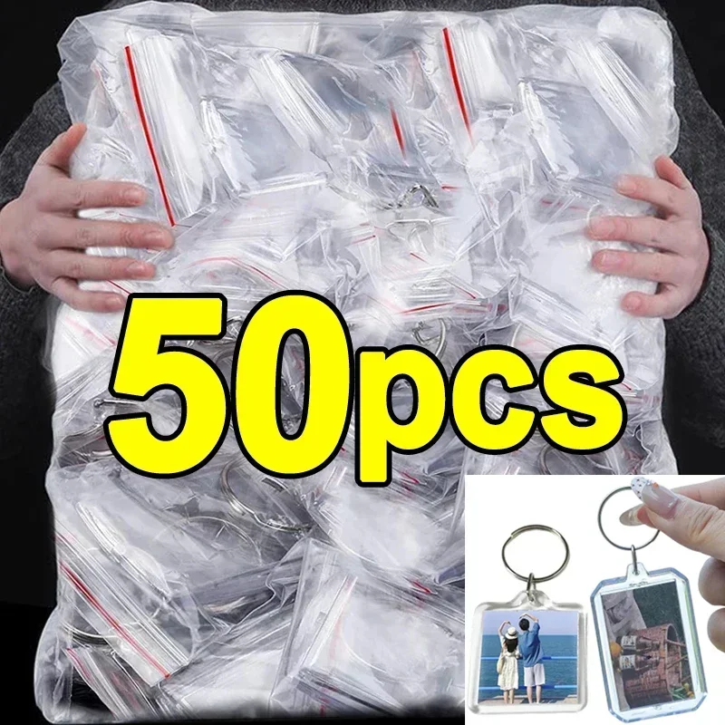 5/50 Stück transparenter Fotorahmen-Schlüsselanhänger, Quasten, schnappen-in, individueller Einsatz, Foto-Acryl-Rohling-Schlüsselanhänger, klarer leerer Bild-Anhänger