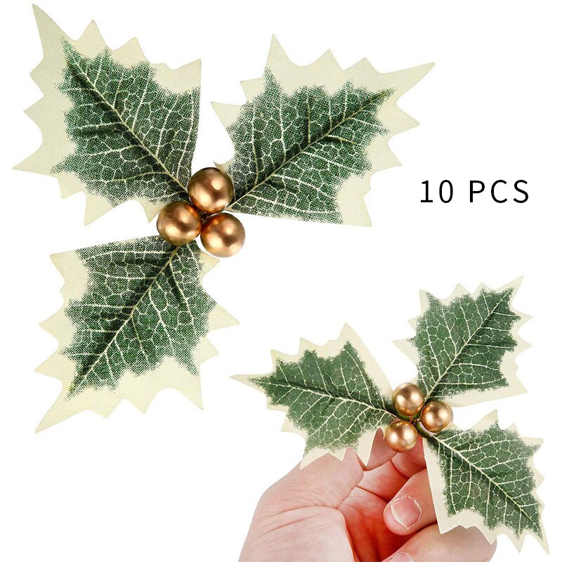 Plastic Flower Artificial Leaf Leaves and Artificial Holly Berries Red Cherry Little Fruits Christmas Wedding Home Decoration: 10PCS Golden Fruit